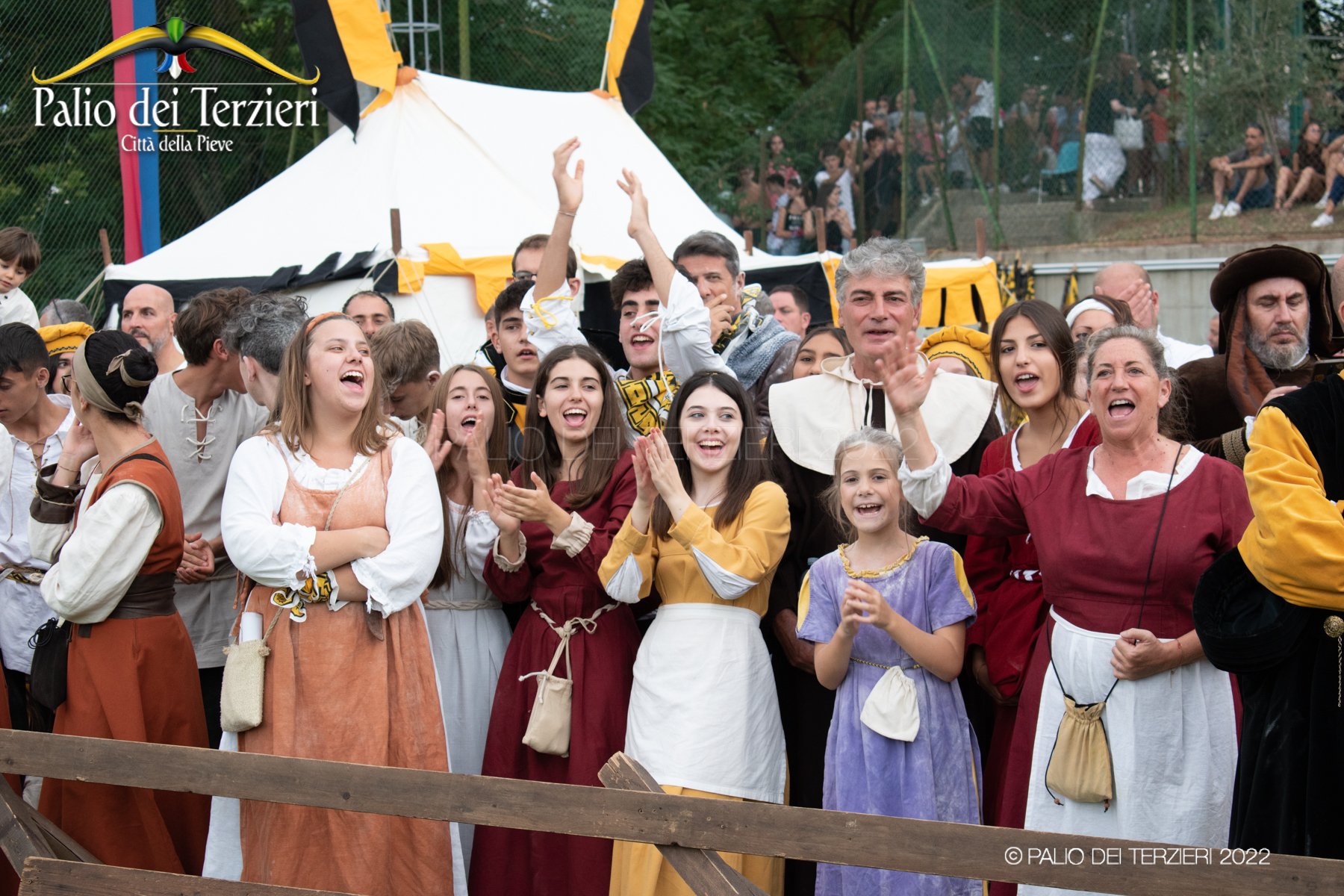 Figurants wearing Renaissance costumes during the Palio dei Terzieri