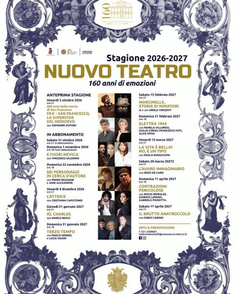 Poster of theatre season 2026-27 of Teatro Mancinelli in Orvieto