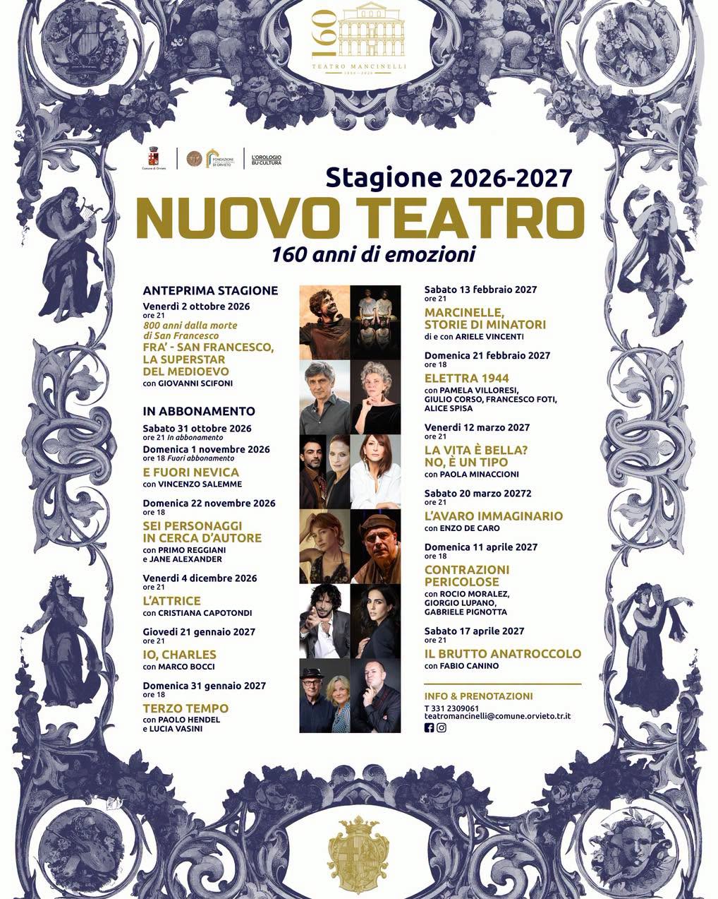 Poster of theatre season 2026-27 of Teatro Mancinelli in Orvieto