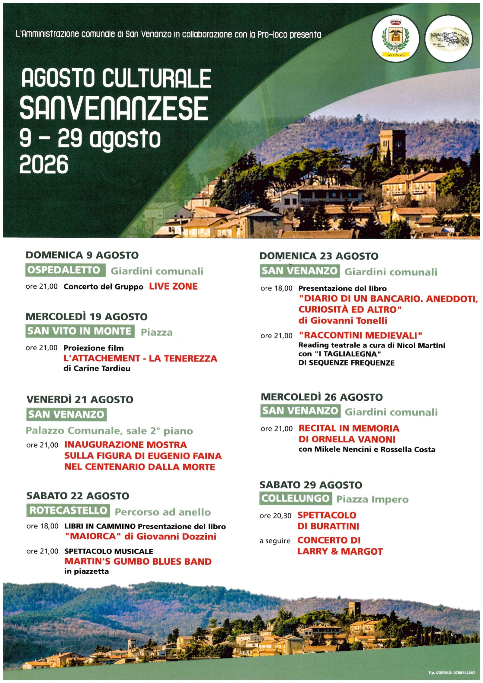 Locandina di Agosto Culturale Sanvenanzese a San Venanzo