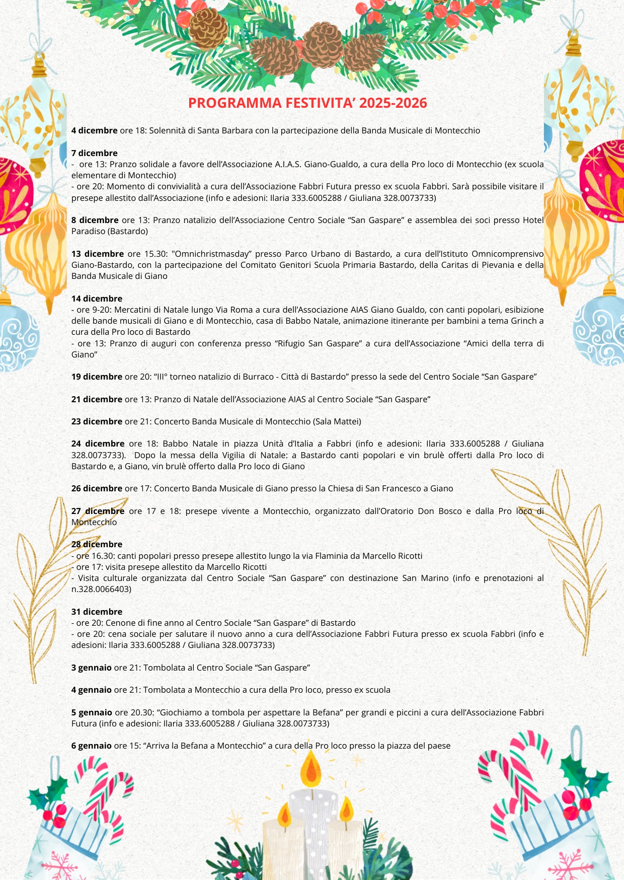 Programme of Natale a Giano dell'Umbria 2025 in Giano dell'Umbria and Montecchio