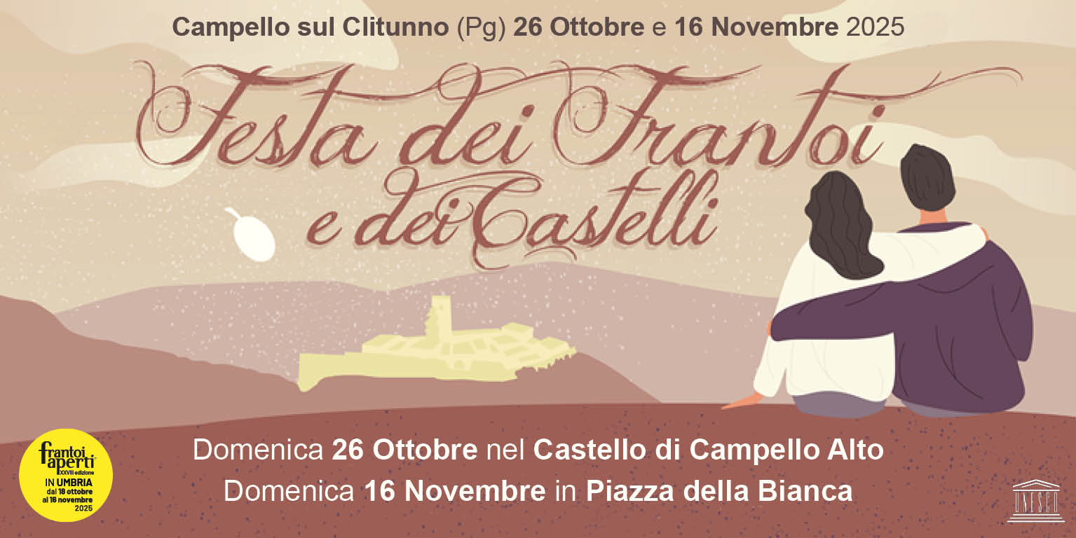 Locandina della Festa dei Frantoi e dei Castelli a Campello sul Clitunno