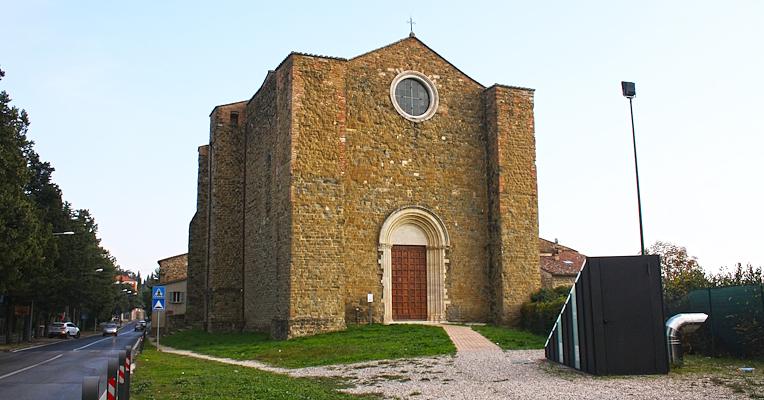 Stone façade of the Church of San Bevignate in Perugia, a Templar building along the main road