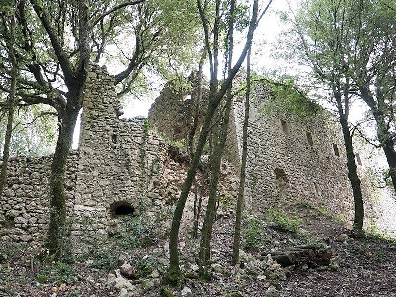 Ruderi in pietra dell’antico convento francescano immersi nel bosco nei pressi dello Speco di Collicello.